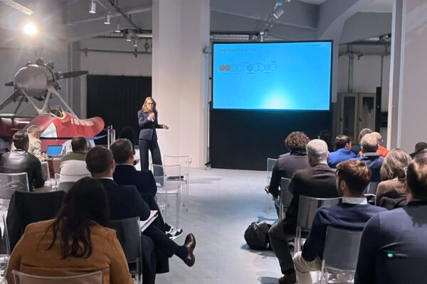 Un dettaglio della platea nella sala Polene del museo, dove si svolgono gli incontri di P&E Milano Coating Days.