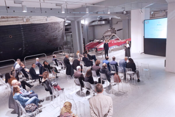 Un dettaglio della platea nella sala Polene del museo, dove si svolgono gli incontri di P&E Milano Coating Days.